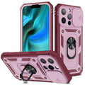 Magnetic sliding bracket phone case for Apple iPhone in sapphire blue, grey green and pink colour combinations