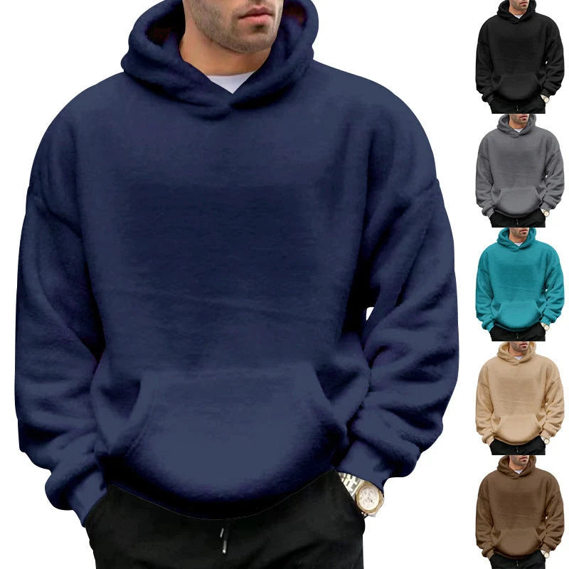 Men's double-sided velvet hooded sweater with pockets in various colours