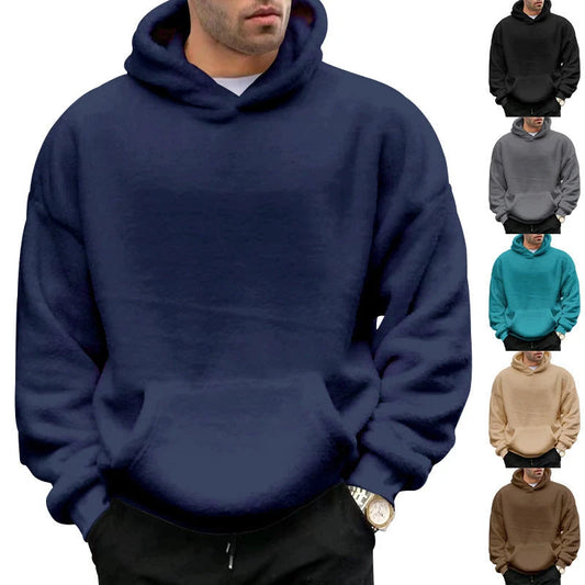 Men's double-sided velvet hooded sweater with pockets in various colours