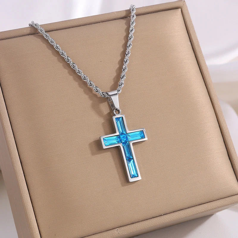 European and American style diamond cross necklace with no colour fading
