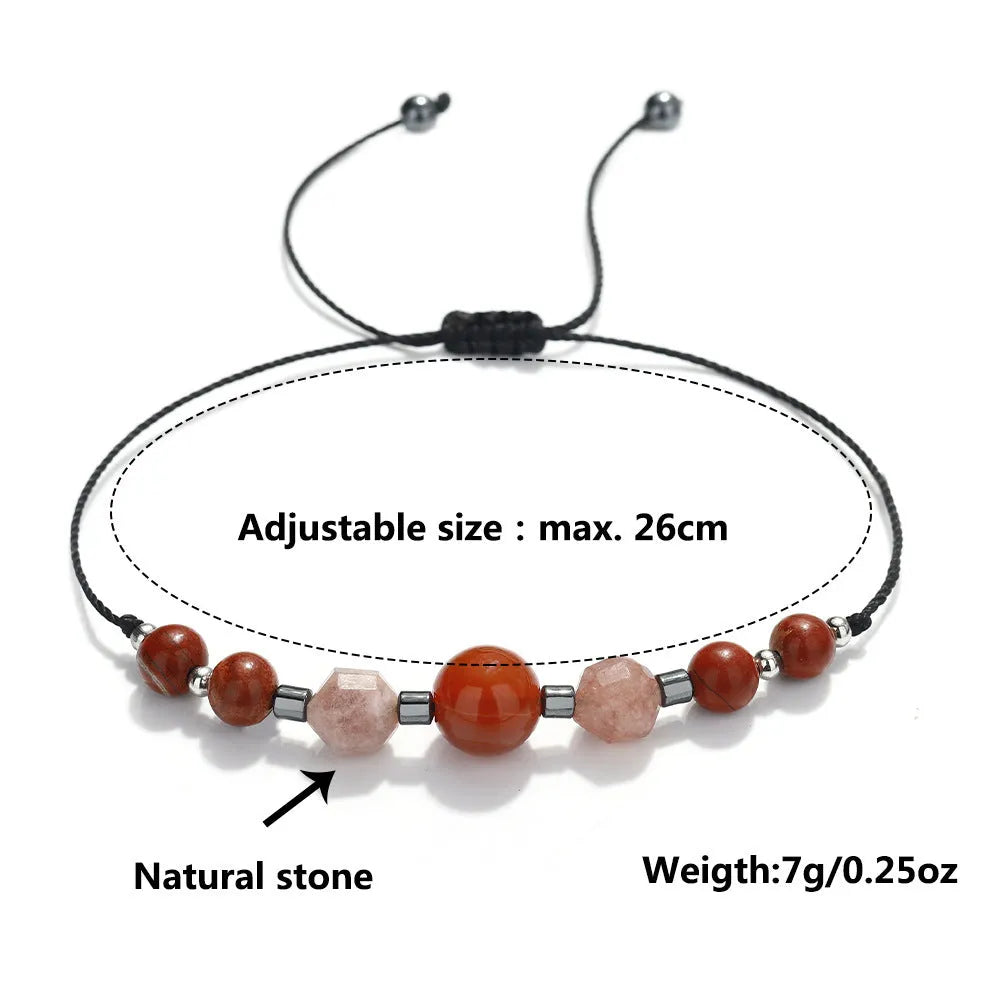 Red manual beaded bracelet with sunstone, redstone and copper geometric beads