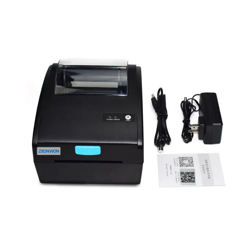 White Bluetooth thermal label printer with USB port on compact desktop stand