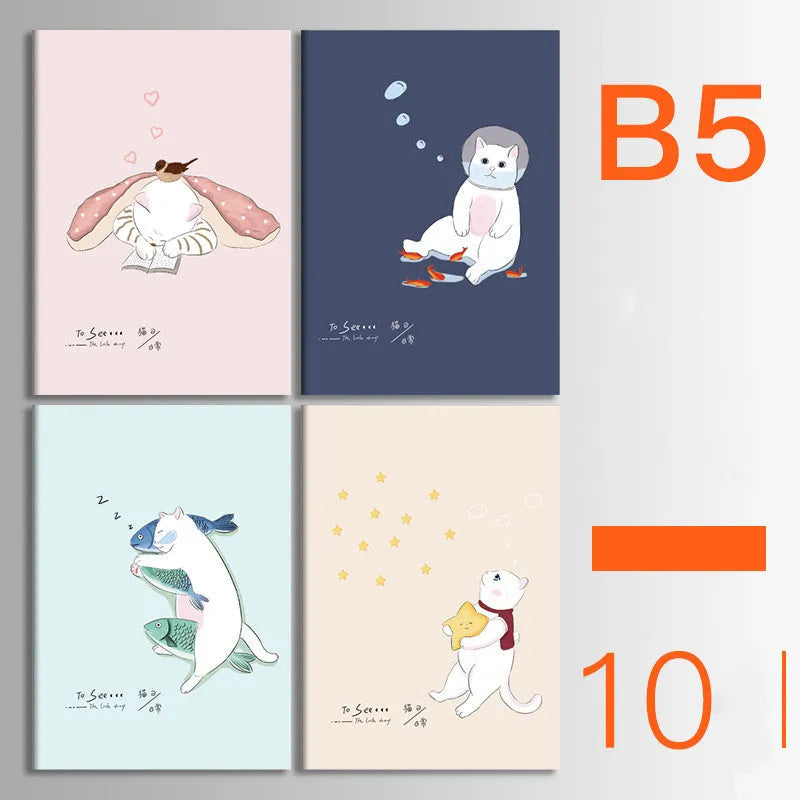 Set of 10 thread-bound A5 notebooks with kraft paper covers showing bear and sakura designs