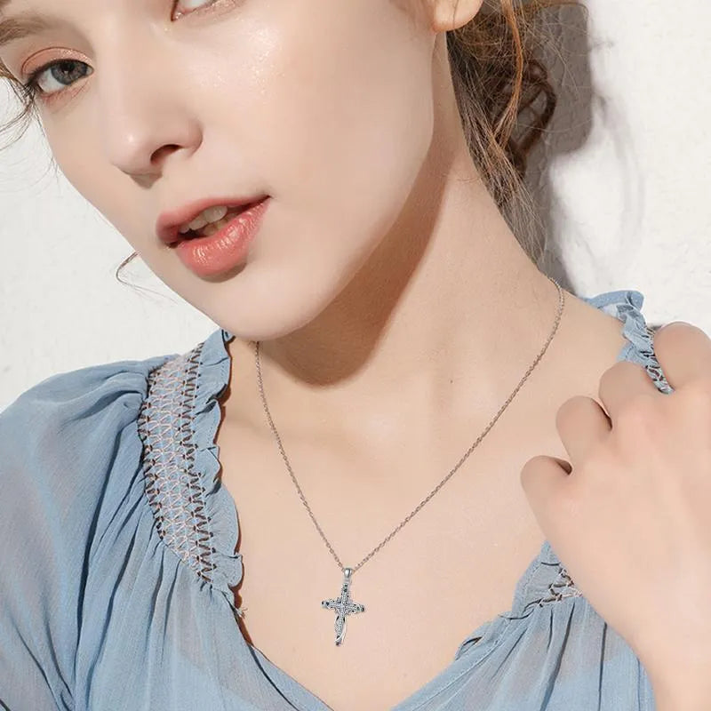 925 sterling silver cross pendant necklace, 26mm by 17.5mm, silver colour for women