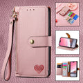 Pink PU leather litchi pattern RFID anti-theft lanyard phone case for iPhone with short lanyard and kickstand