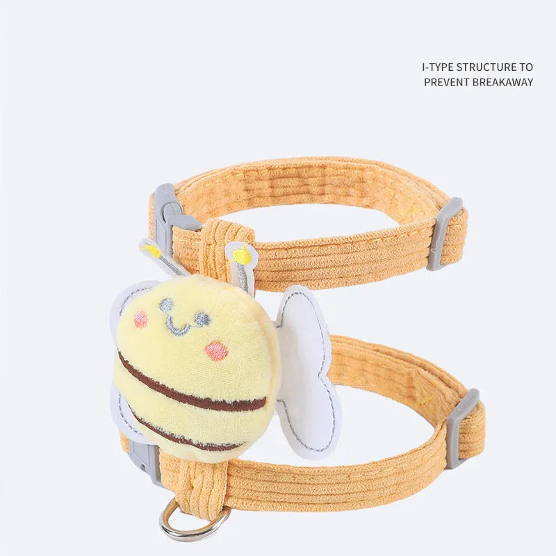 Yellow plaid bee cat harness leash set with adjustable straps on a white background