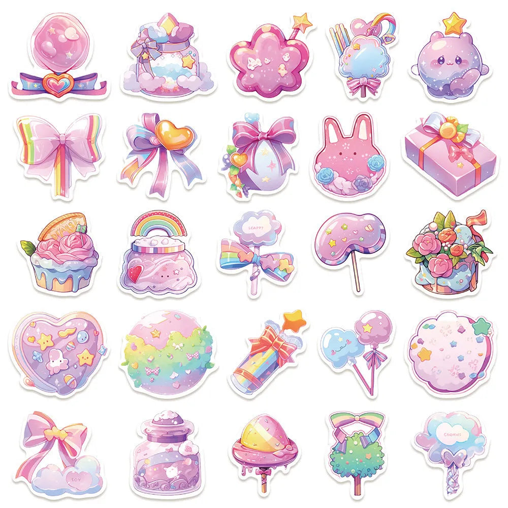 Pack of 50 sheets of colourful fresh candy small object waterproof decorative stickers.