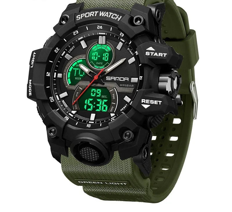 Dried Shrimp sports waterproof electronic watch in black with ABS case and TPU strap