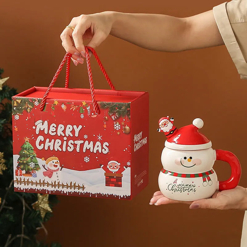 Christmas ceramic cartoon snowman large-capacity water cup 400ml in round shape