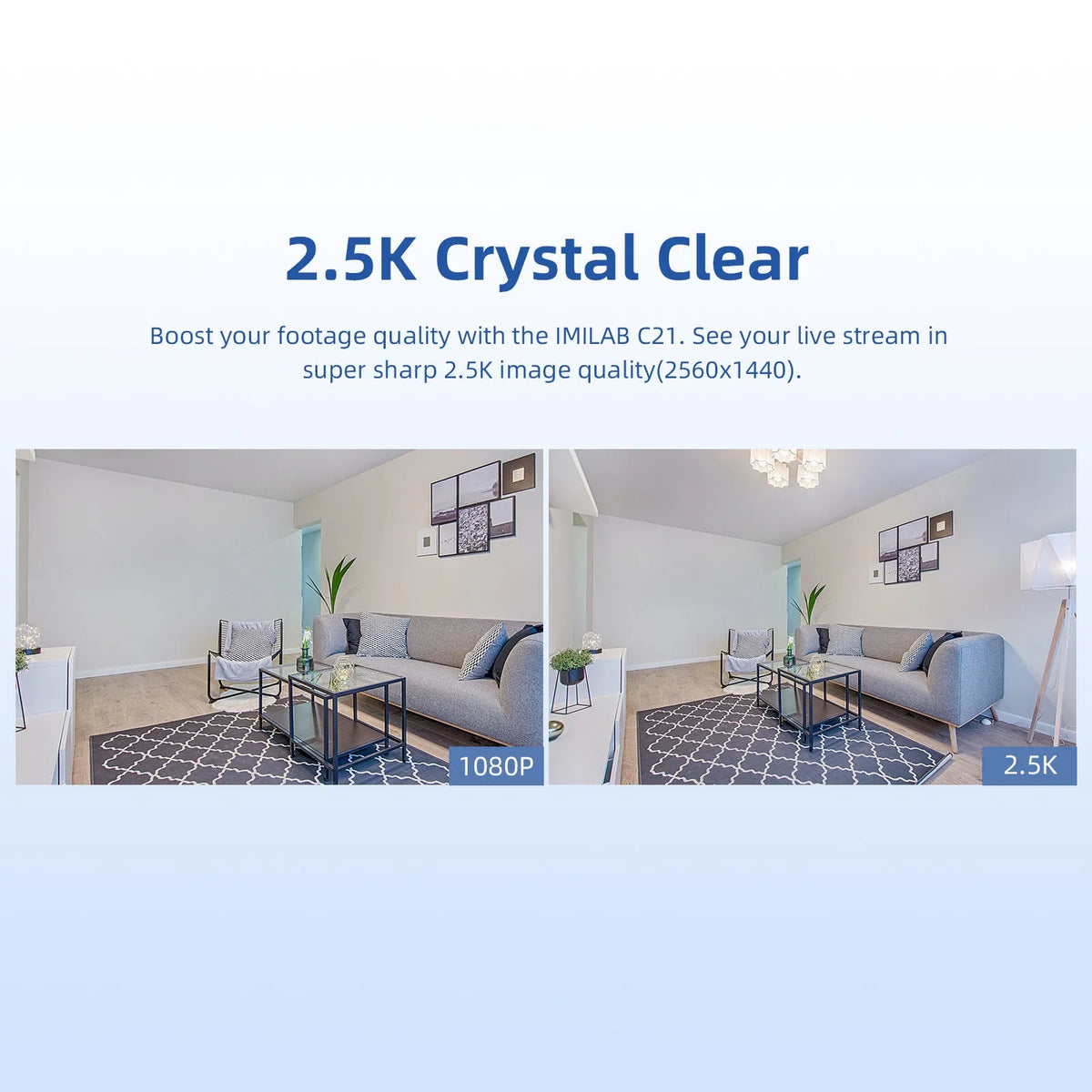 IMILAB C21 2.5K indoor WiFi security camera in white with 360-degree view and IR night vision