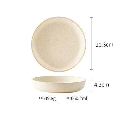 Matte ceramic plate set with sesame point glaze, microwave and dishwasher safe