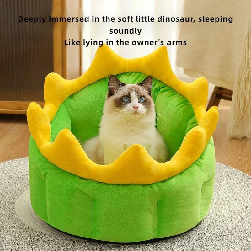 New dinosaur pet bed in Teddy gold fabric, soft and warm, for small cats and dogs up to 15 kg