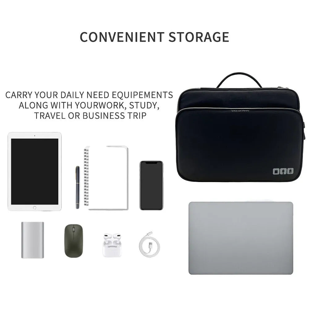 Black three-layer travel storage bag with waterproof polyester construction and sewing line detailing