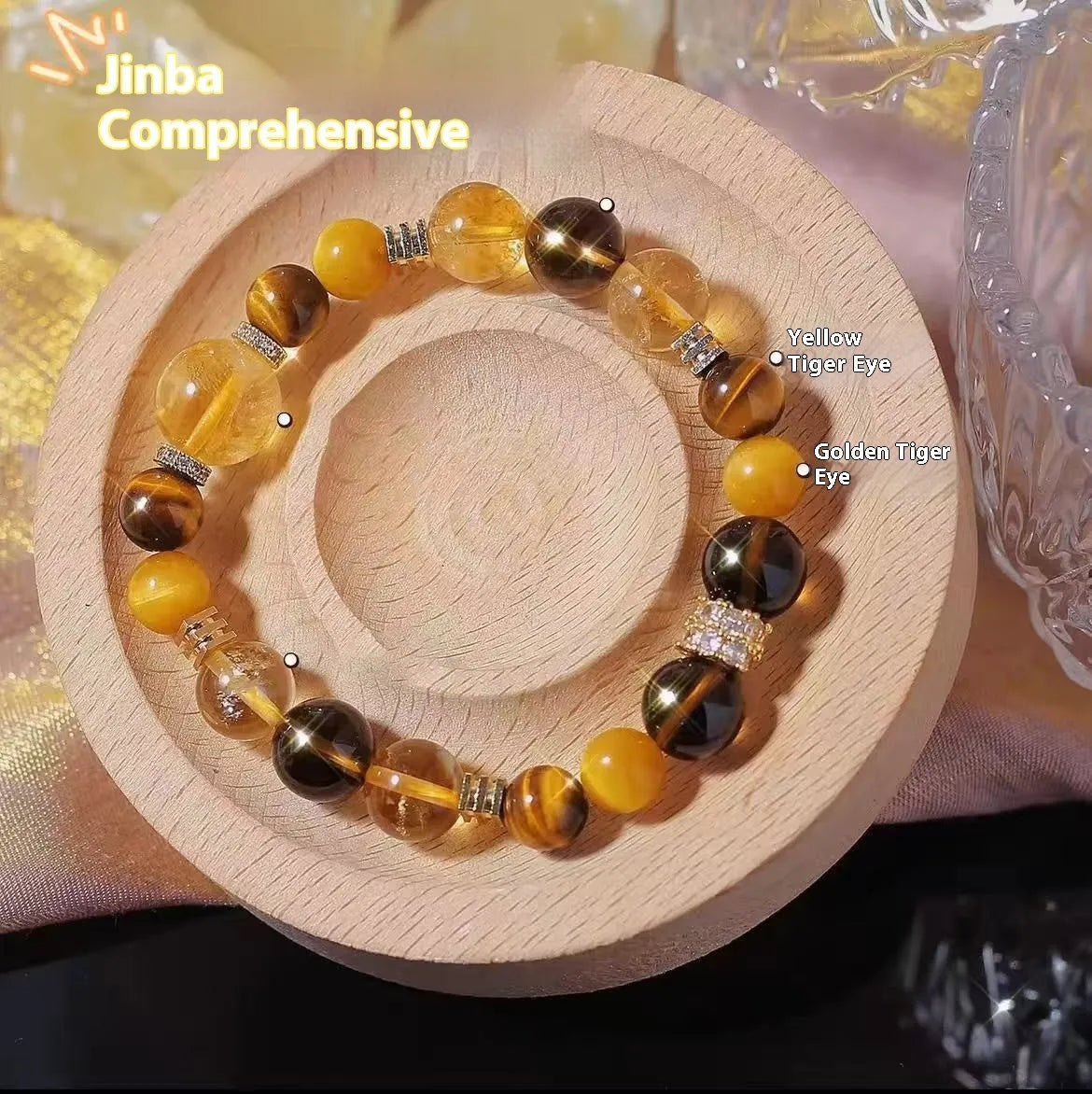 Natural yellow artificial crystal bracelet with 10mm tower beads on wrist