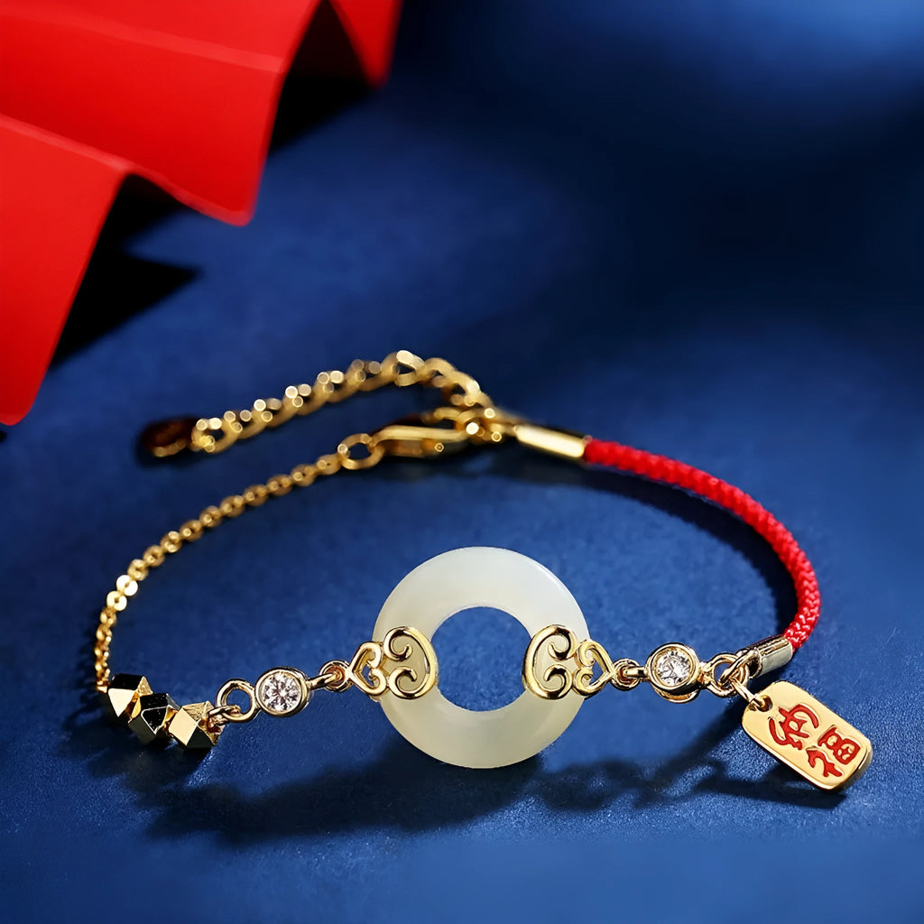Hetian Jade gourd bracelet, Fu character necklace, and earrings set in 925 sterling silver.