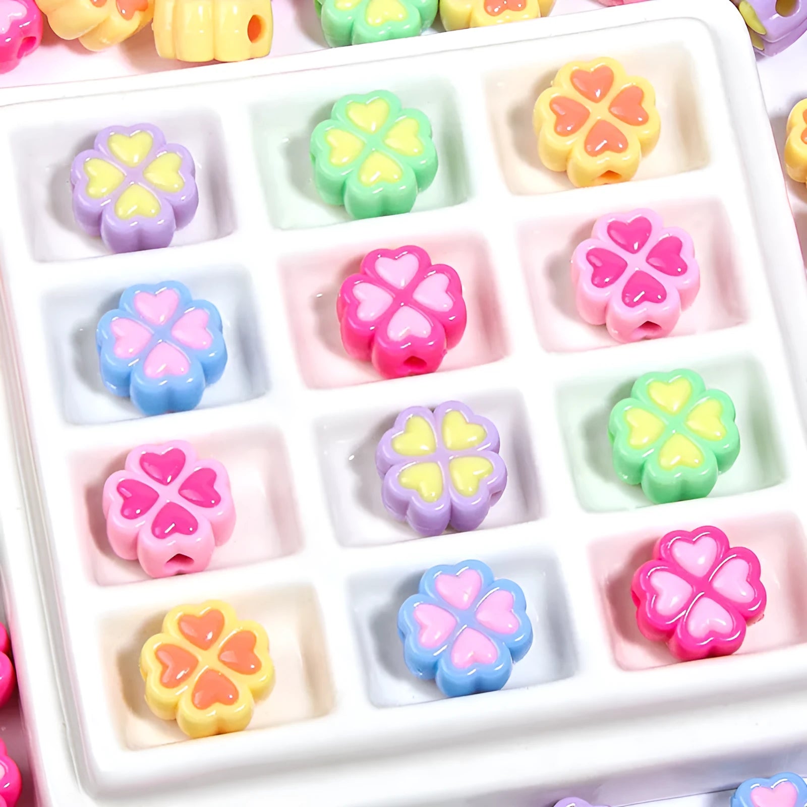 15mm frosted acrylic love clover beads in mixed colours for jewellery making