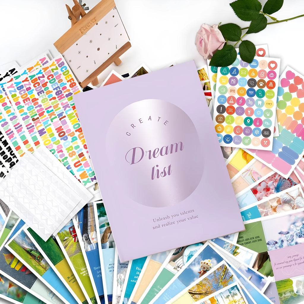 Inspirational dream cut letter sticker vision board kit in multiple colours for goal setting