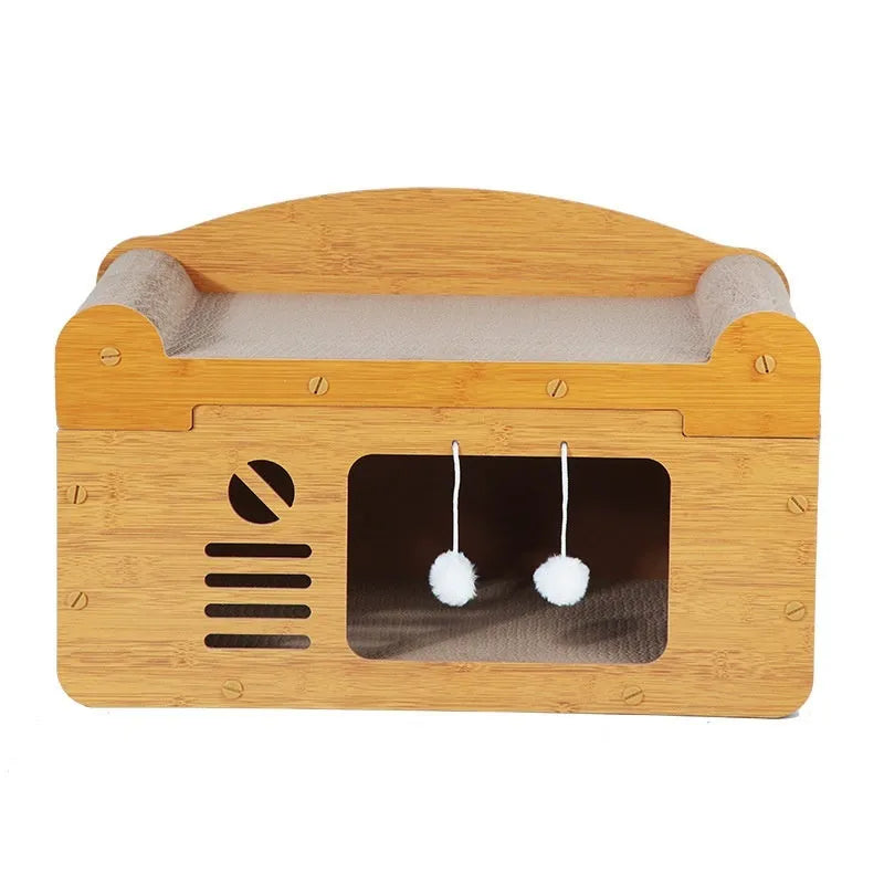 Double-layer corrugated paper cat house with double ball double door design in extra-large 30cm size