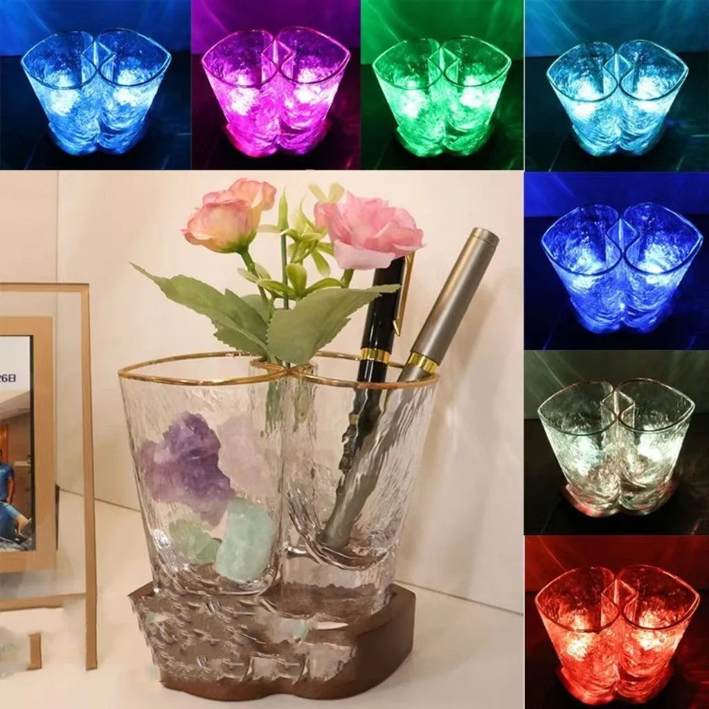 Crystal glass and beech wood aromatherapy night lamp 11.5cm high transparent USB powered home desktop decoration
