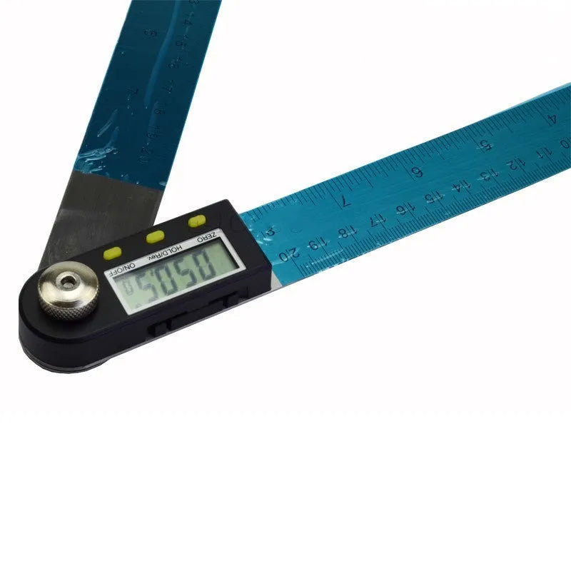 Stainless steel digital angle ruler and protractor with 0-360 degree display on black background