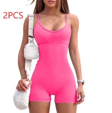 Stylish spaghetti strap romper in a variety of vibrant colors, designed for fashion, fitness, and everyday comfort.