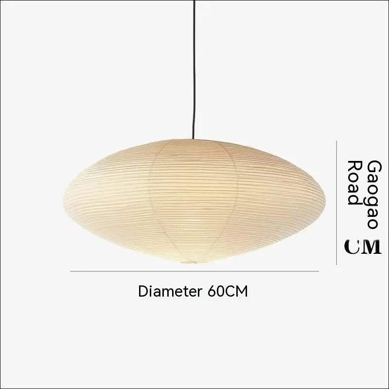 Modern paper pendant ceiling lamp with three colour light source shown in a living room setting