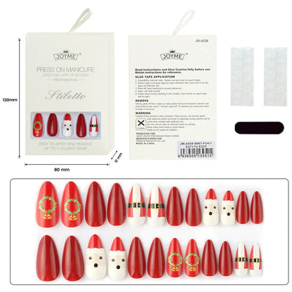 Christmas nail tips showing long, drop-shaped and almond shapes with bronzing and 3D finishes