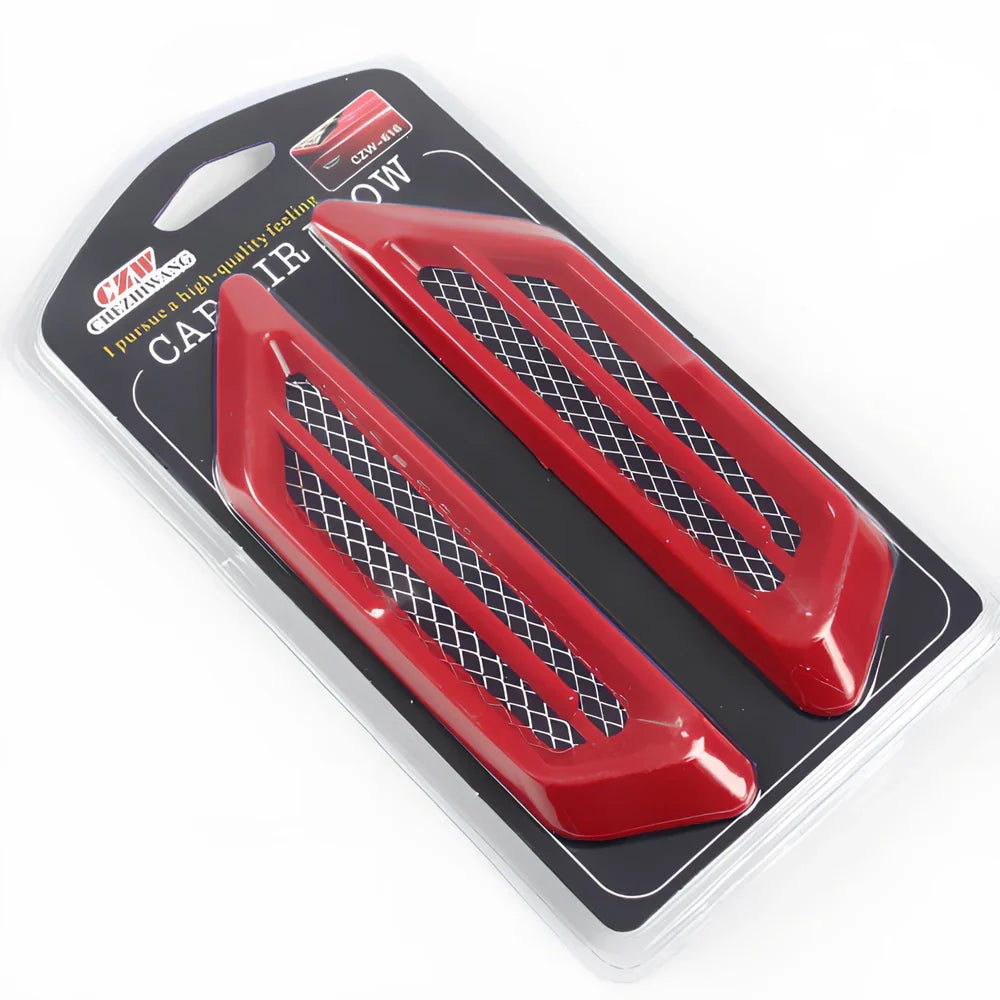 Pair of 17.0x4.3cm black mesh ABS electroplated engine cover stickers, rust-resistant for car modification