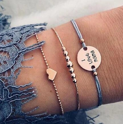 Bead Chain Bracelet Set Anklet with star and moon design in alloy