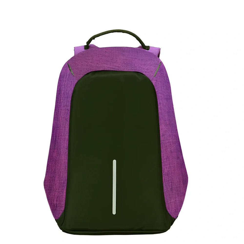 Black anti-theft travel backpack 26x43x11cm with 20-35L capacity, lockable zippers, Oxford fabric for business use