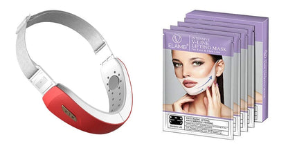 LED Photon Therapy V-shaped Slimming Facial Massager in pearl white and wine red