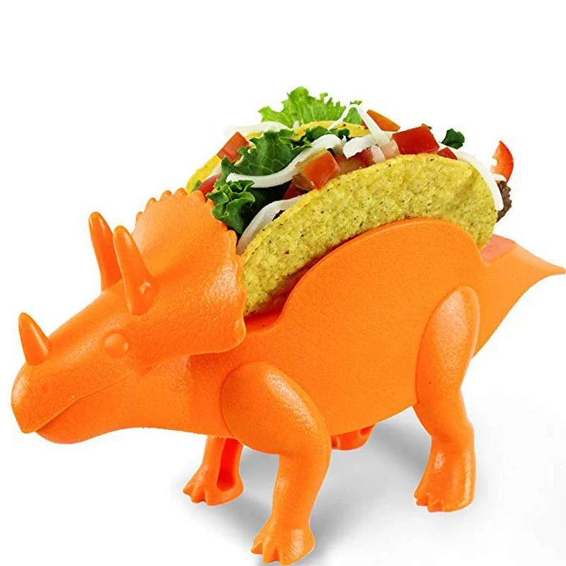 Dinosaur-shaped taco holder in army green, light green, or pink