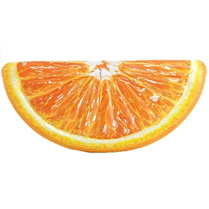 Orange inflatable children's swimming circle with realistic print on water surface