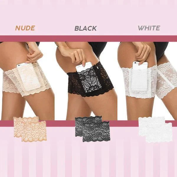 Premium lace thigh high socks with discreet pockets in various colors and sizes