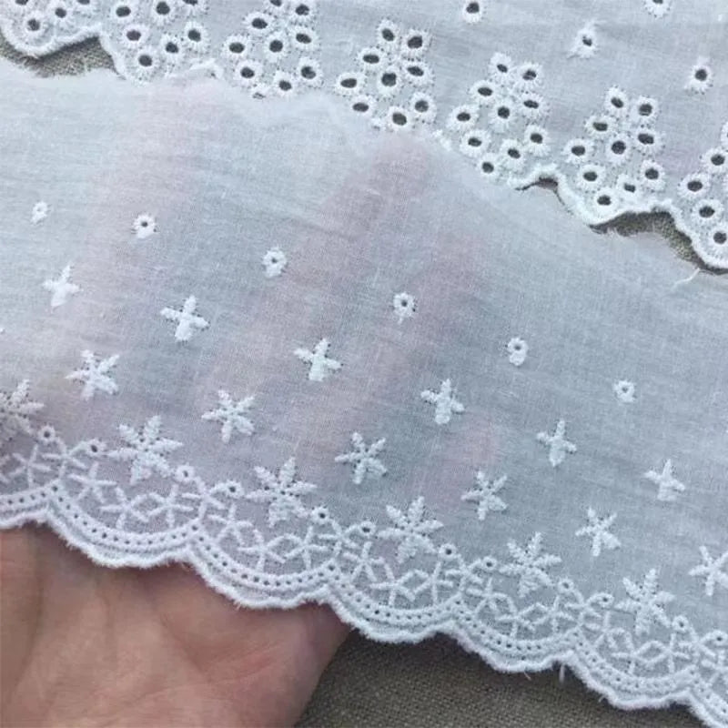 Embroidered cotton lace trim fabric in four different cutout styles for DIY clothing accessories