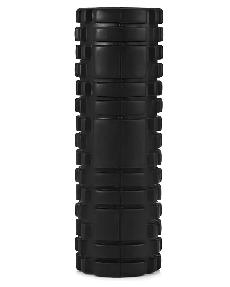 Blue EVA yoga foam roller 30cm long with massage points for muscle recovery
