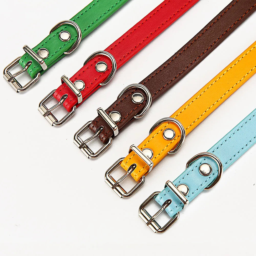 Dog collar made from PU material in coffee colour with metal buckle and adjustable strap