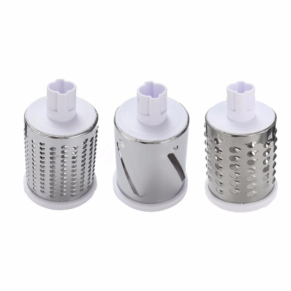 Round mandoline slicer with three stainless steel blades for versatile kitchen prep