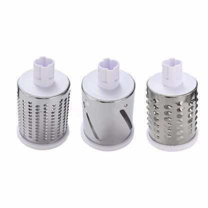 Round mandoline slicer with three stainless steel blades for versatile kitchen prep