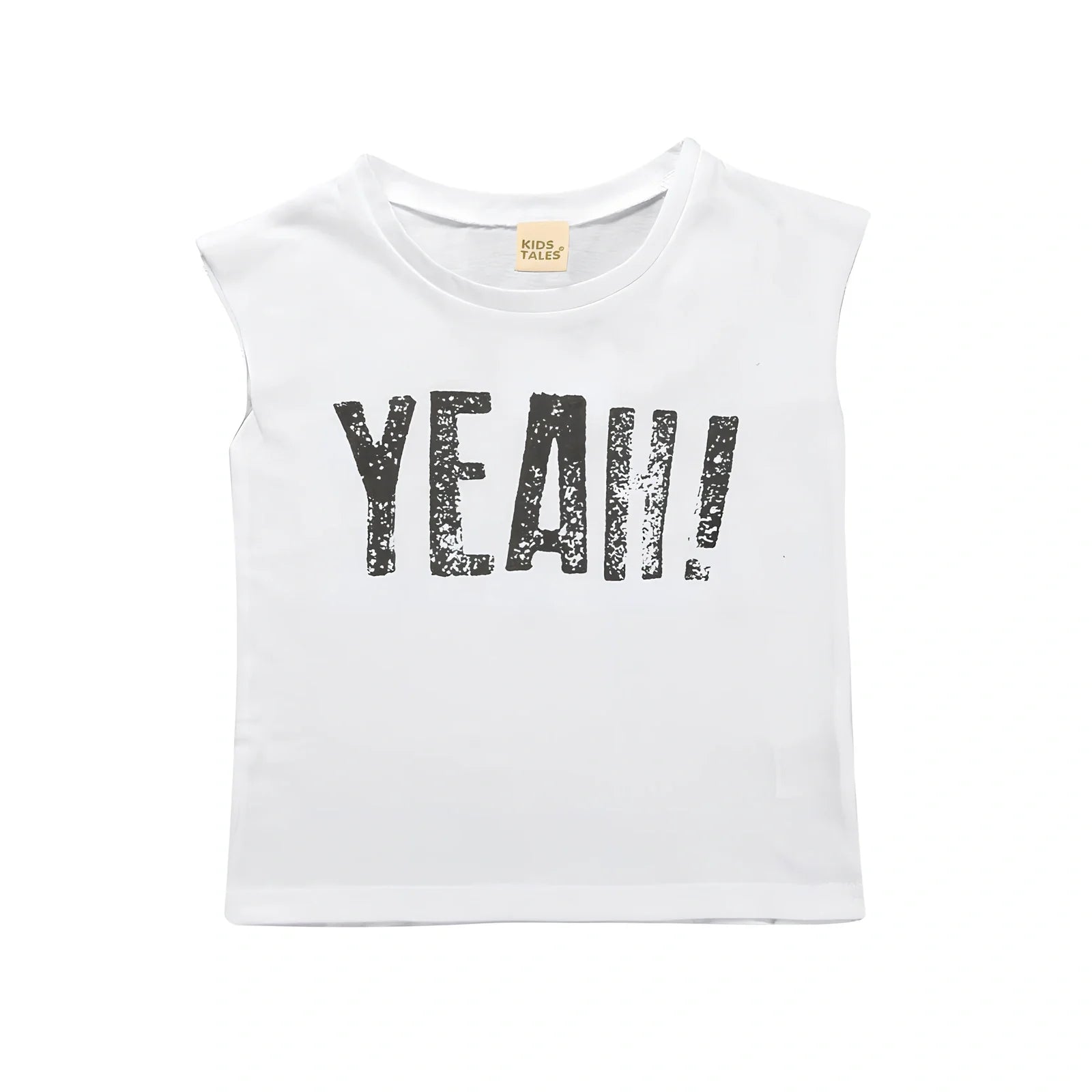 Children's sleeveless cotton t-shirt in army green with letter print, size 100 for 90-100cm height, bust 68cm