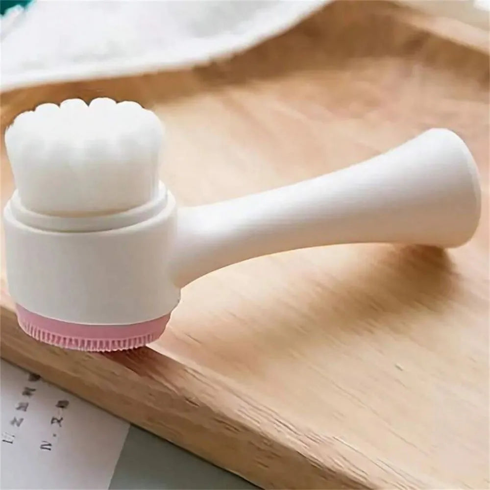Blue and pink nylon pet paw brush for dogs and cats on a white background