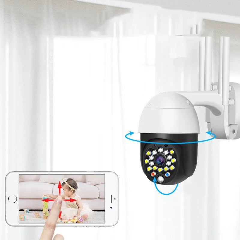 Wireless dome security camera with plastic housing showing infrared LEDs and 3.6mm lens