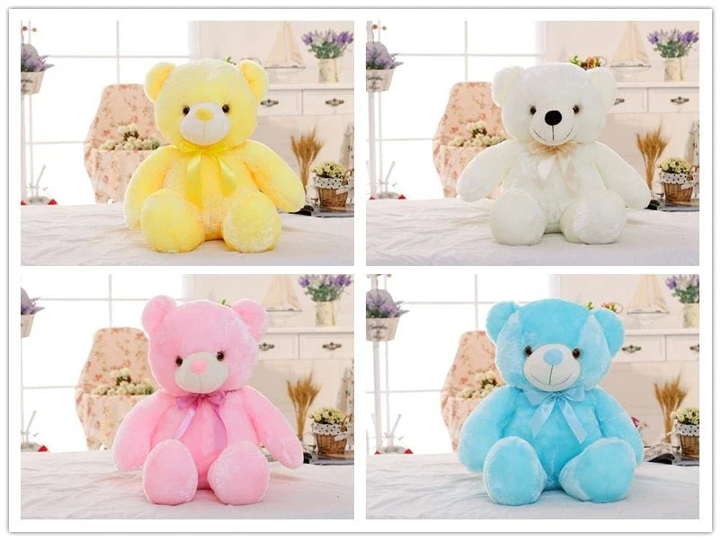 Colorful light-up plush teddy bear with over 7 changing LED colors, a cozy and unique Christmas gift for kids