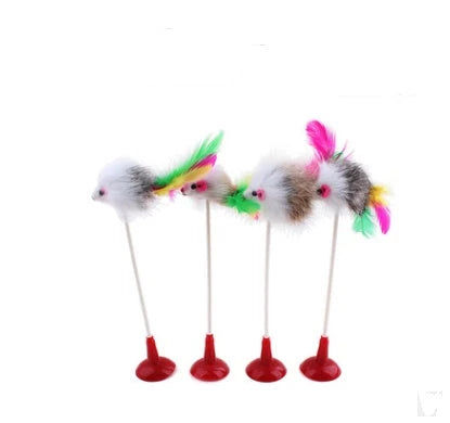 Handmade wooden cat stick toy with hemp feather rope and bell for playful cats