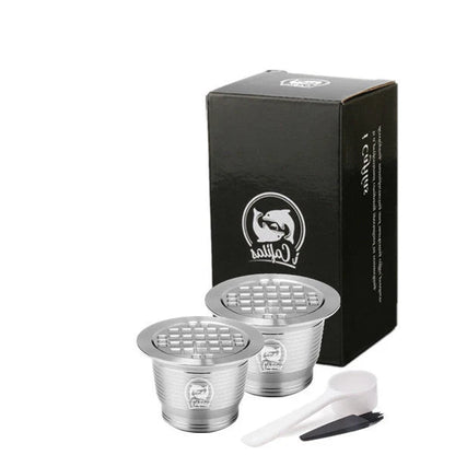 Stainless steel reusable Nespresso coffee capsule with tamper and spoon