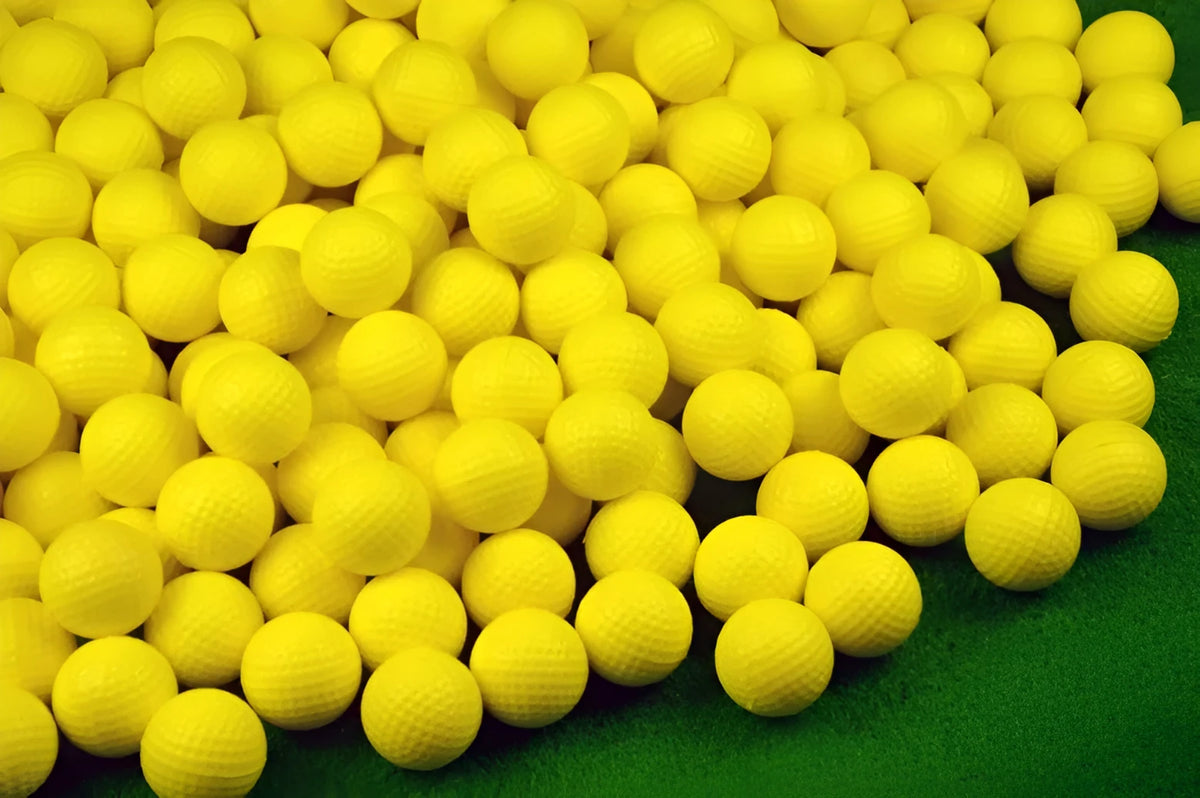 10 yellow PU foam soft golf balls for indoor practice, 41mm diameter, low impact and safe