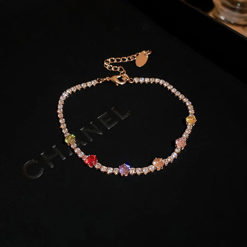 Zircon geometric square bracelet with electroplated finish in various colours