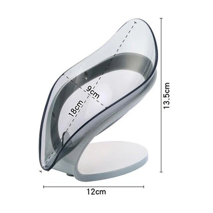 Self-draining leaf-shaped soap dish made of durable ABS material, featuring a unique triangle structure to prevent soap from slipping