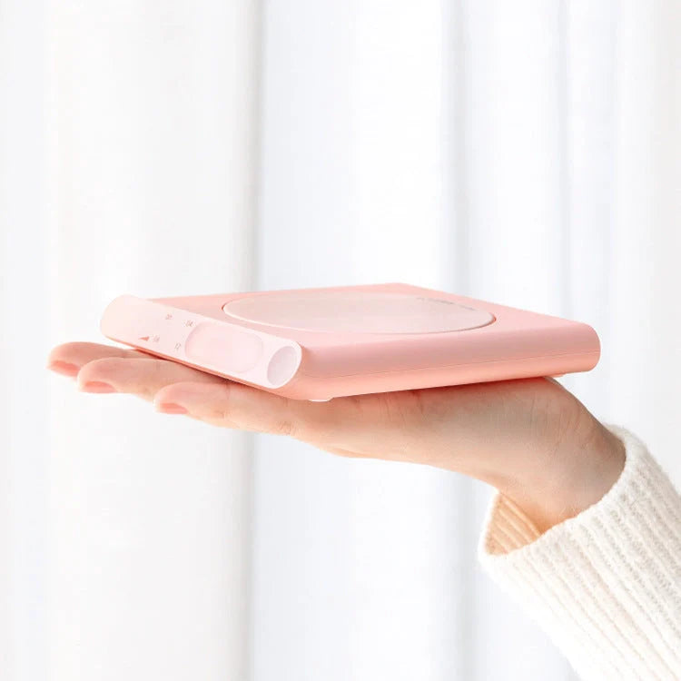 Adjustable Thermostat Coaster in white, blue, and pink with USB interface