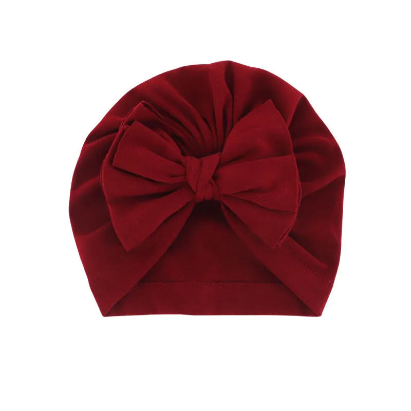 Baby turban hat with bowknot wrap in soft cloth and polyester for 0-1 year infant solid colour